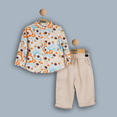 Toptan Erkek Bebek 2'li Gömlek ve Pantolon Takımı 6-24M Timo 1018-TE4DT042243051 - Timo