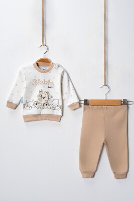 Toptan Erkek Bebek 2'li Pijama Takımı 3-9M Hoppidik 2017-2204 Bej