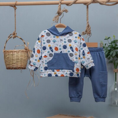Toptan Erkek Bebek 2'li Takım 6-18M BabyZ 1097-4739 İndigo