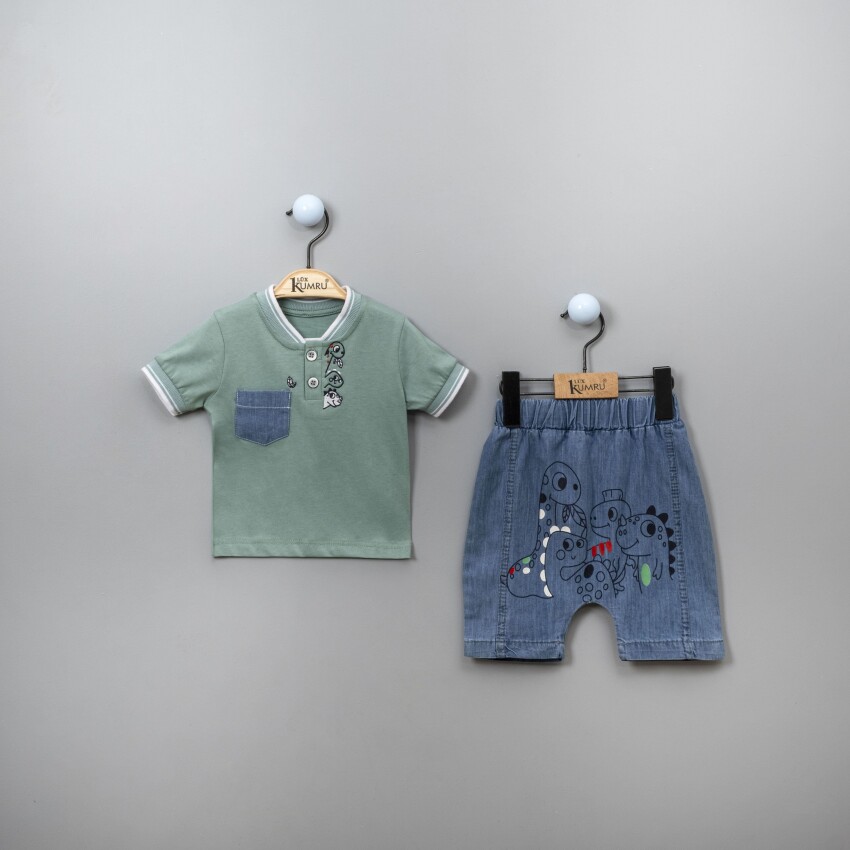 Toptan Erkek Bebek 2'li Tişört ve Şort Takım 6-18M Kumru Bebe 1075-3809 - 1