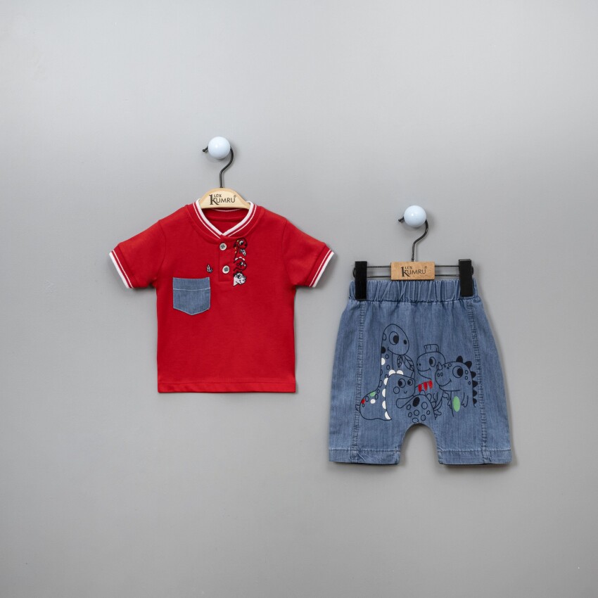 Toptan Erkek Bebek 2'li Tişört ve Şort Takım 6-18M Kumru Bebe 1075-3809 - 2