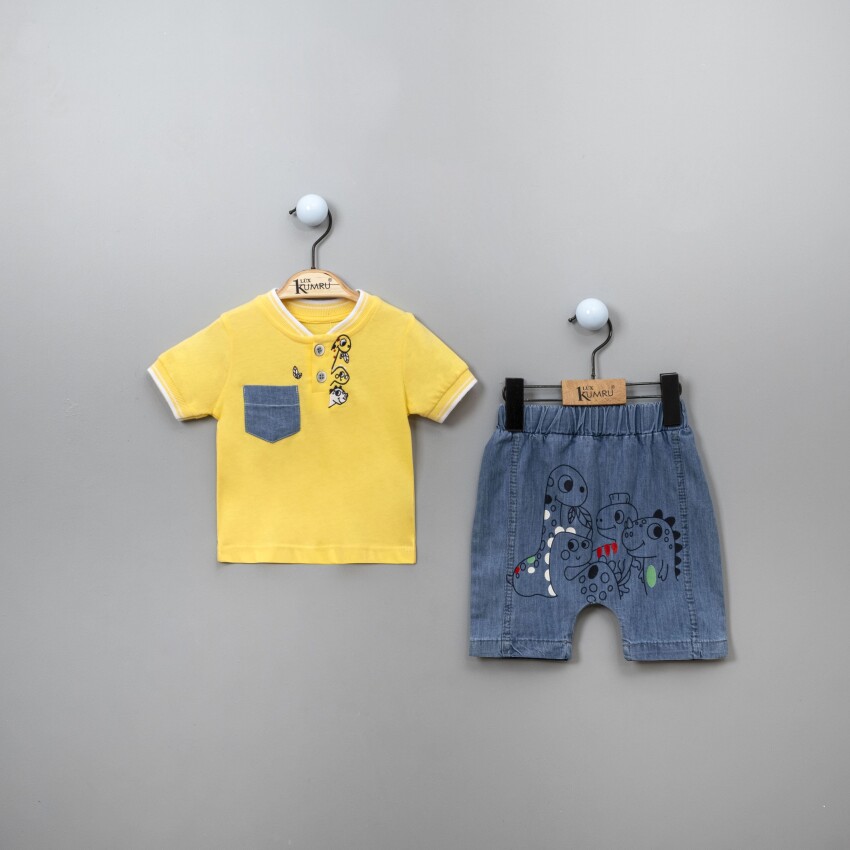 Toptan Erkek Bebek 2'li Tişört ve Şort Takım 6-18M Kumru Bebe 1075-3809 - 3