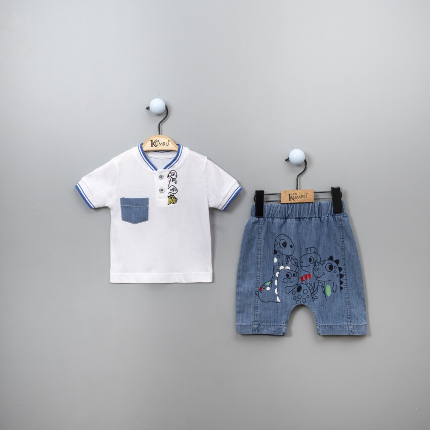 Toptan Erkek Bebek 2'li Tişört ve Şort Takım 6-18M Kumru Bebe 1075-3809 - 4