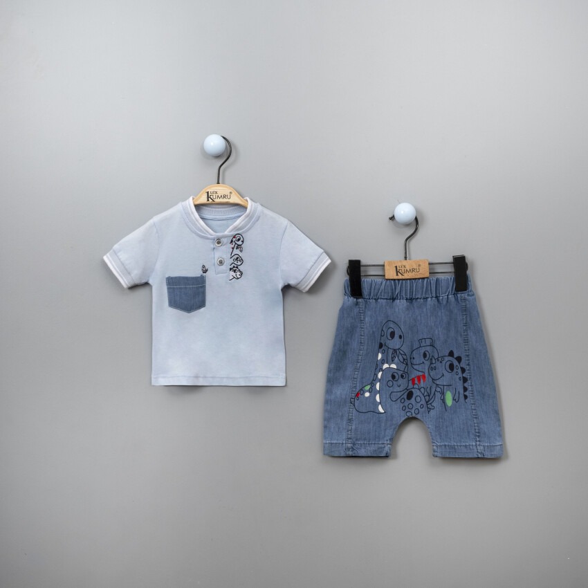 Toptan Erkek Bebek 2'li Tişört ve Şort Takım 6-18M Kumru Bebe 1075-3809 - 5