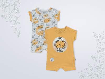 Toptan Erkek Bebek 2'li Tulum Takımı 3-18M Miniworld 1003-18250 Hardal
