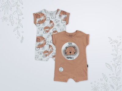 Toptan Erkek Bebek 2'li Tulum Takımı 3-18M Miniworld 1003-18250 Sütlü Kahve