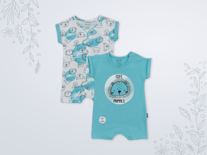 Toptan Erkek Bebek 2'li Tulum Takımı 3-18M Miniworld 1003-18250 - 4
