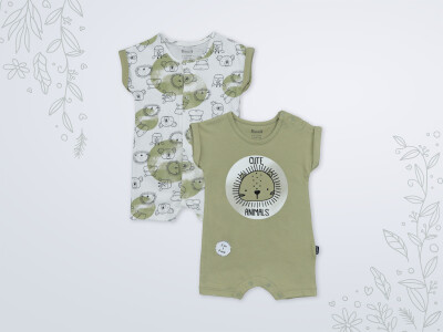 Toptan Erkek Bebek 2'li Tulum Takımı 3-18M Miniworld 1003-18250 Oil Green