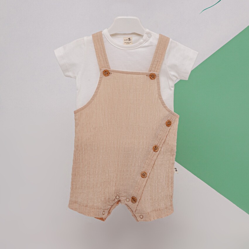 Toptan Erkek Bebek 2'li Tulum ve Tişört Takım 3-12M BabyZ 1097-4317 - 1