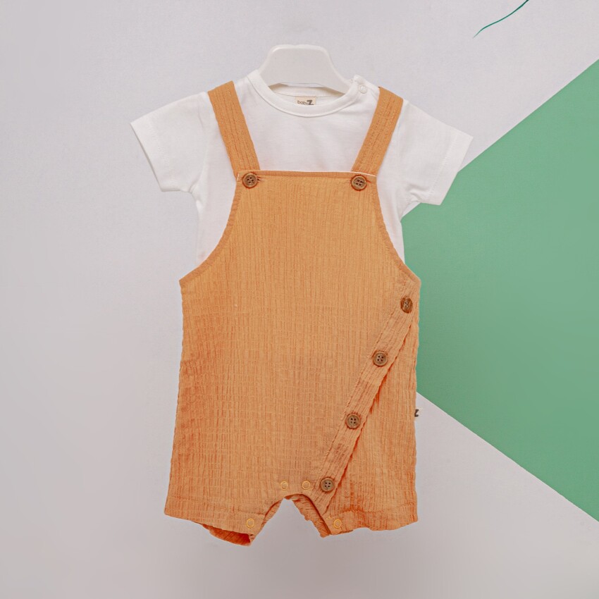 Toptan Erkek Bebek 2'li Tulum ve Tişört Takım 3-12M BabyZ 1097-4317 - 2
