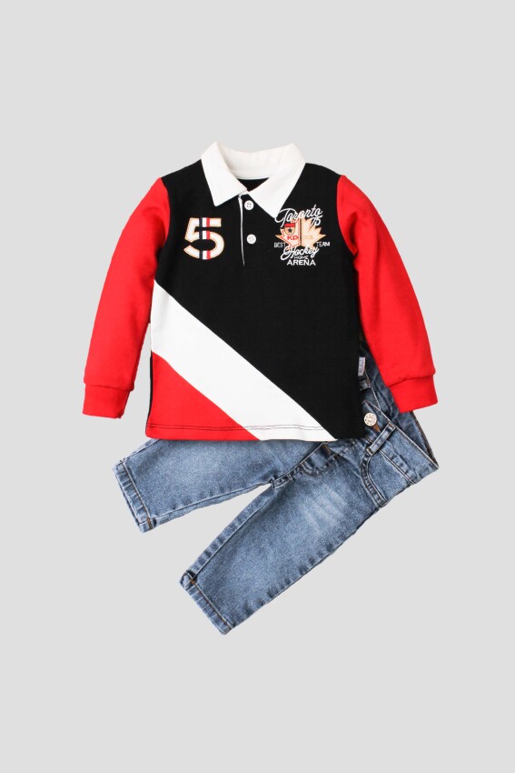 Toptan Erkek Bebek 2'li Uzun Kollu Tişört ve Kot Pantolon 9-24M Kidexs 1026-35030 - 3
