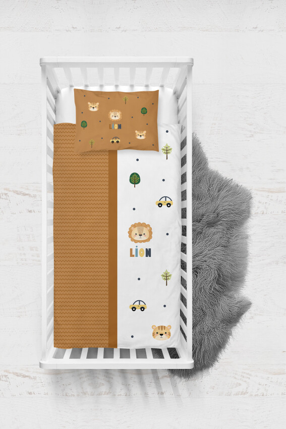Toptan Erkek Bebek 3'lü Aslan Ve Orman Desenli Nevresim Takımı 100*150cm Talia Home Talia Home 2044- - 1