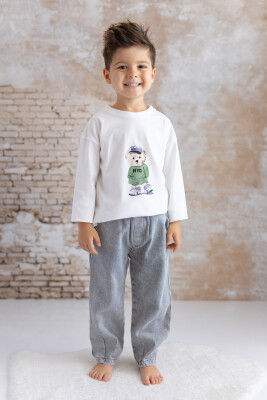 Toptan Erkek Bebek Baskılı Uzun Kollu Body ve Jean Pantolon 6-48M Mininio 2062-252M1AYI72 - Mininio