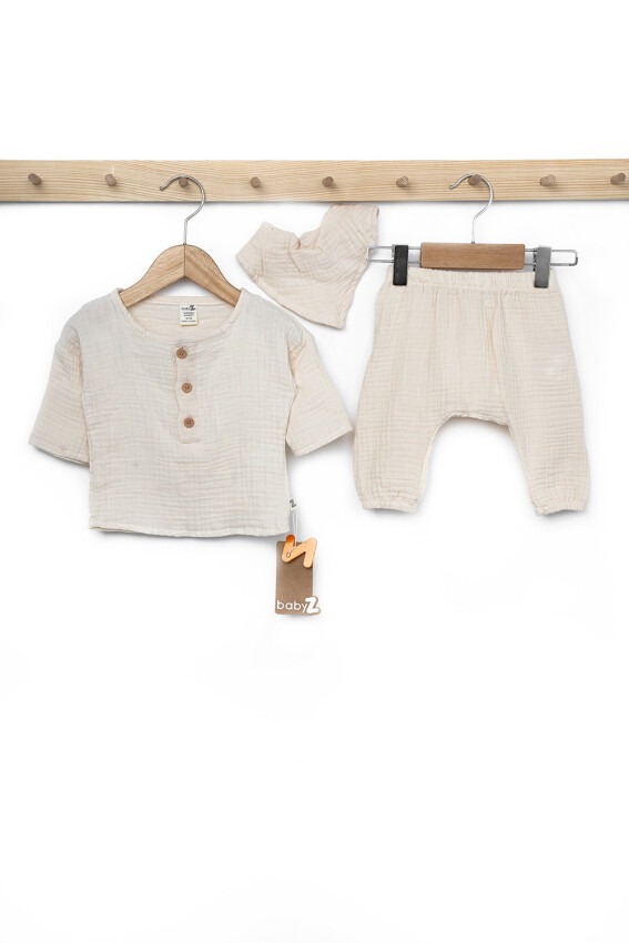 Toptan Erkek Bebek Fularlı Müslin 2'li Takım 0-3M BabyZ 1097-4771 - 2