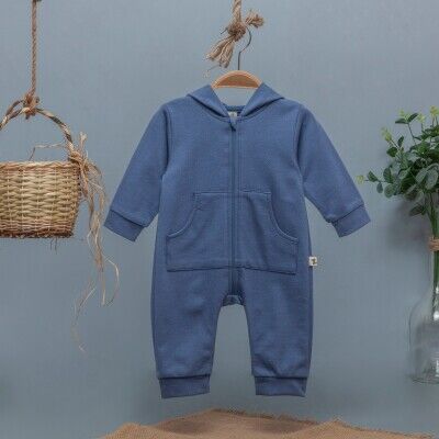Toptan Erkek Bebek Kapşonlu Tulum 3-12M BabyZ 1097-4343 İndigo
