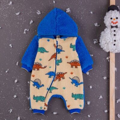 Toptan Erkek Bebek Kapşonlu Tulum 3-12M BabyZ 1097-4353 Sax Mavisi