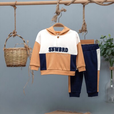 Toptan Erkek Bebek Kapüşonlu Eşofman Takımı 6-24M BabyZ 1097-4741 Turuncu