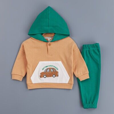 Toptan Erkek Bebek Kapüşonlu Eşofman Takımı 6-24M BabyZ 1097-4743 Turuncu