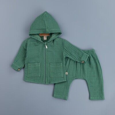 Toptan Erkek Bebek Kapüşonlu Müslin Hırkalı 2'li Takım 6-24M BabyZ 1097-4734 - BabyZ