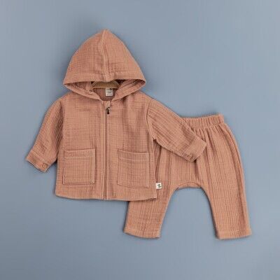 Toptan Erkek Bebek Kapüşonlu Müslin Hırkalı 2'li Takım 6-24M BabyZ 1097-4734 - BabyZ (1)