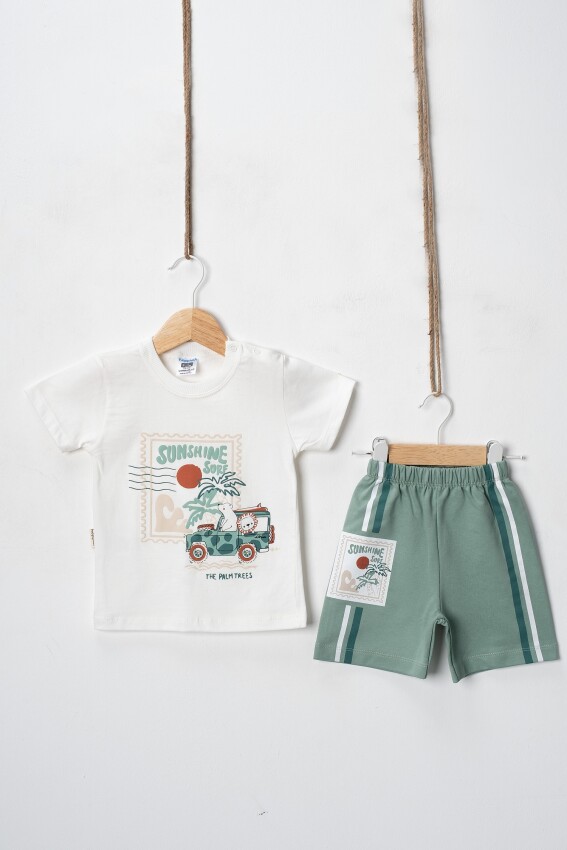 Toptan Erkek Bebek Sunshine Baskılı 2'li Şortlu Takım 9-18M Hoppidik 2017-2410 - 3