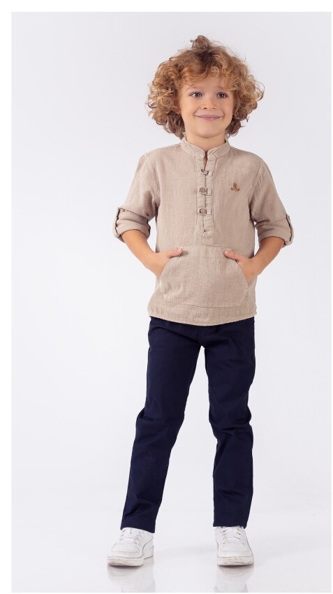 Toptan Erkek Çocuk 2'li Gömlek ve Pantolon Takım 1-4Y Lemon 1015-9700 - 1