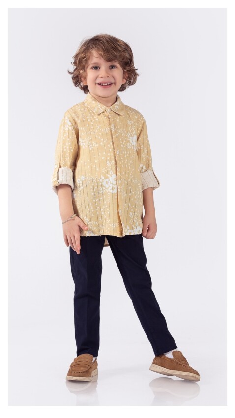 Toptan Erkek Çocuk 2'li Gömlek ve Pantolon Takım 1-4Y Lemon 1015-9908 - 1