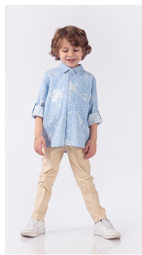 Toptan Erkek Çocuk 2'li Gömlek ve Pantolon Takım 1-4Y Lemon 1015-9908 - 2