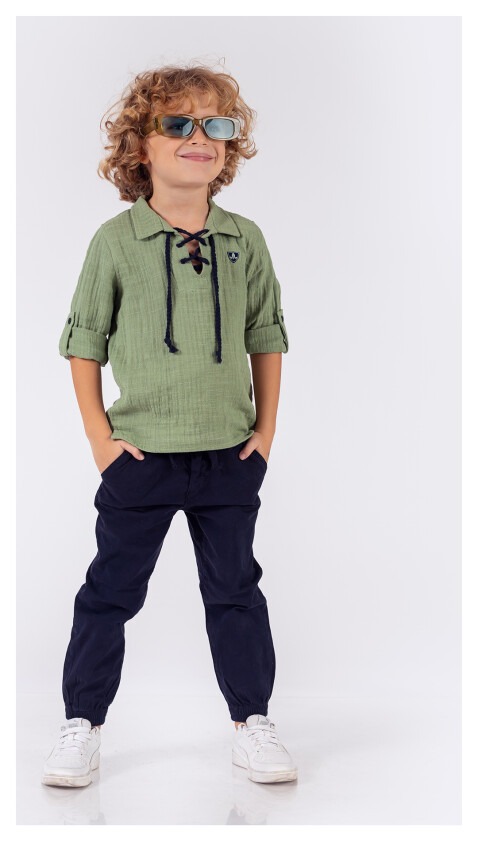 Toptan Erkek Çocuk 2'li Gömlek ve Pantolon Takım 5-8Y Lemon 1015-9645 - 3