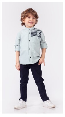 Toptan Erkek Çocuk 2'li Gömlek ve Pantolon Takım 5-8Y Lemon 1015-9851 Yeşil