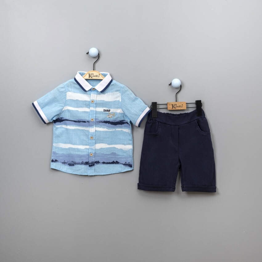 Toptan Erkek Çocuk 2'li Gömlek ve Şort Takım 2-5Y Kumru Bebe 1075-3853 - 3