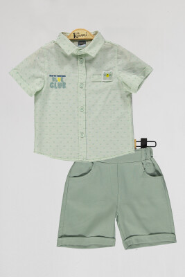 Toptan Erkek Çocuk 2'li Gömlek ve Şort Takım 2-5Y Kumru Bebe 1075-4086 Mint yeşili