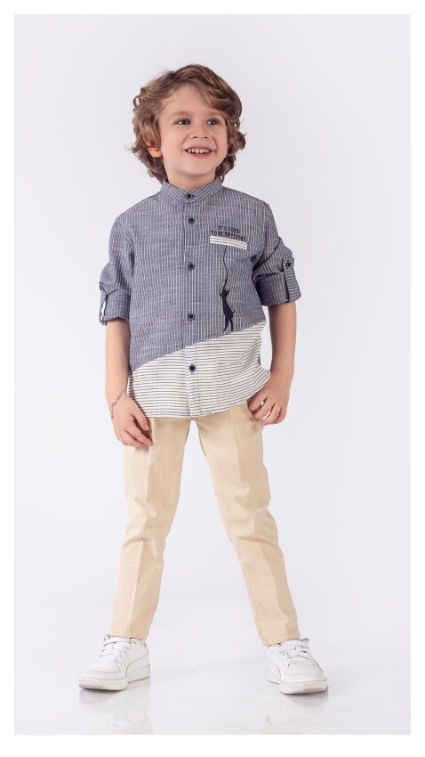 Toptan Erkek Çocuk 2'li Hakim Yaka Gömlek ve Pantolon Takım 1-4Y Lemon 1015-9882 - 2