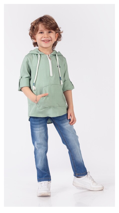Toptan Erkek Çocuk 2'li Kapüşonlu Gömlek ve Kot Pantolon Takım 5-8Y Lemon 1015-9923 - 3