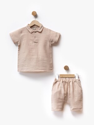 Toptan Erkek Çocuk 2'li Tişört ve Şort Takım 2-5Y Flexi Baby 2063-217603 Krem