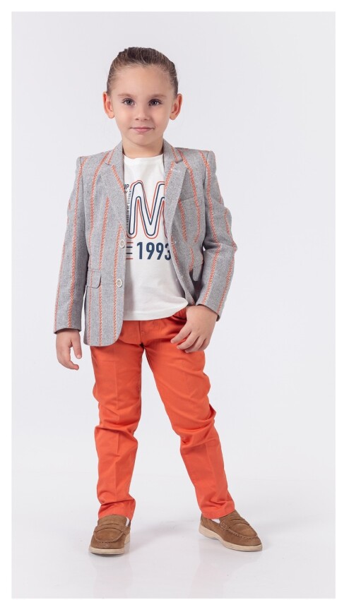 Toptan Erkek Çocuk 3'lü Ceket Tişört ve Pantolon Takım 1-4Y Lemon 1015-9822 - 2