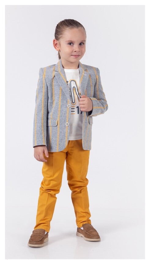 Toptan Erkek Çocuk 3'lü Ceket Tişört ve Pantolon Takım 1-4Y Lemon 1015-9822 - 3