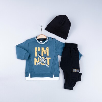 Toptan Erkek Çocuk 3'lü Sweat Pantolon ve Şapka Takım 6-24M Bubbly 2035-4048 - Bubbly