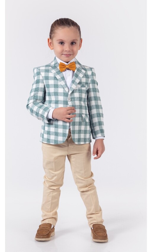 Toptan Erkek Çocuk 4'lü Gömlek Ceket Pantolon ve Papyon Takım 1-4Y Lemon 1015-9808 - 5