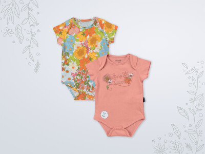 Toptan Kız Bebek 2'li Body 3-18M Miniworld 1003-18199 Peach
