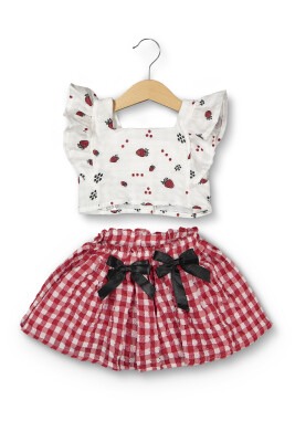 Toptan Kız Bebek 2'li Çilekli Bluz ve Etek 6-24M Boncuk Bebe 1006-6102 - Boncuk Bebe