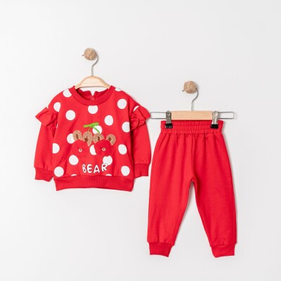 Toptan Kız Bebek 2'li Eşofman Takımı 9-24M Tofigo 2013-9203 Kırmızı