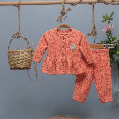 Toptan Kız Bebek 2'li Takımı 6-24M BabyZ 1097-5770 Nar Çiçeği