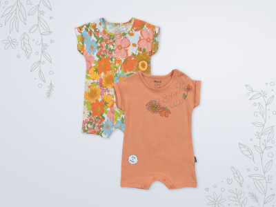 Toptan Kız Bebek 2'li Tulum 3-18M Miniworld 1003-18196 Light Cinnamon