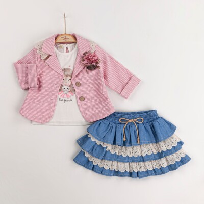 Toptan Kız Bebek 3'lü Ceket Badi Etekli Takım 9-24M Miss Lore 1055-5526 - Miss Lore (1)