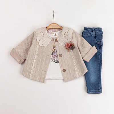 Toptan Kız Bebek 3'lü Ceket Badi Kot Pantolonlu Takım 9-24M Miss Lore 1055-5525 - Miss Lore (1)