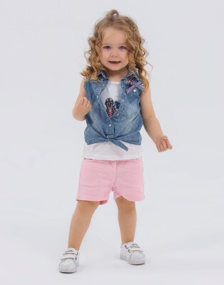 Toptan Kız Bebek 3'lü Puanlı Kot Gömlek Badi Şortlu Takım 9-24M Miss Lore 1055-5321 - Miss Lore