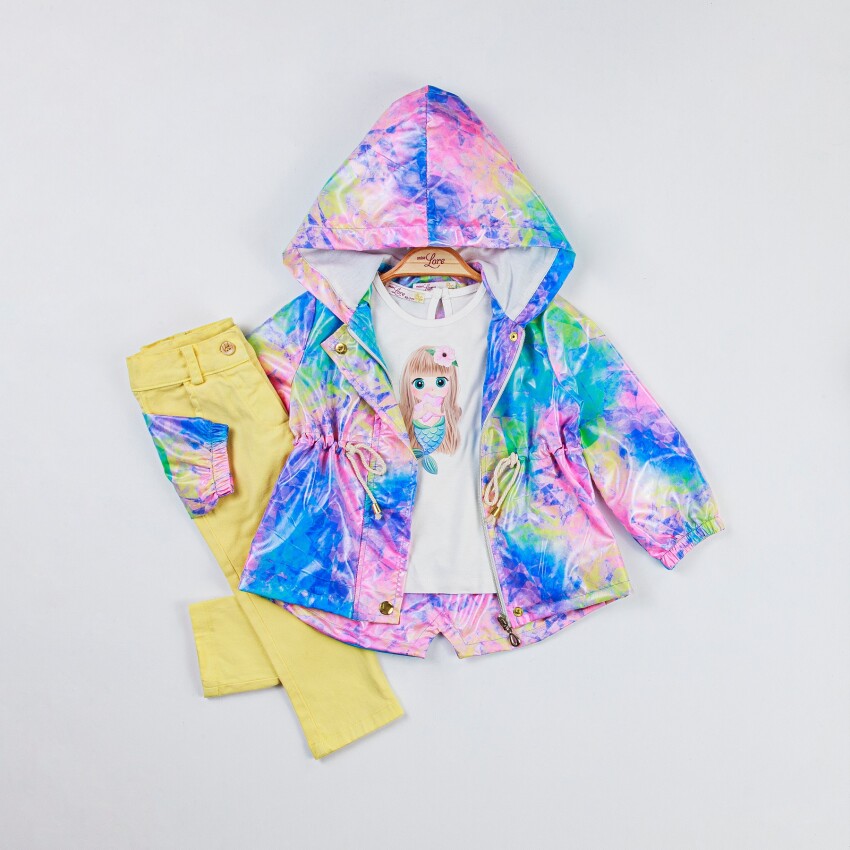 Toptan Kız Bebek 3'lü Yağmurluk Badi Pantolon Takım 9-24M Miss Lore 1055-5510 - 1