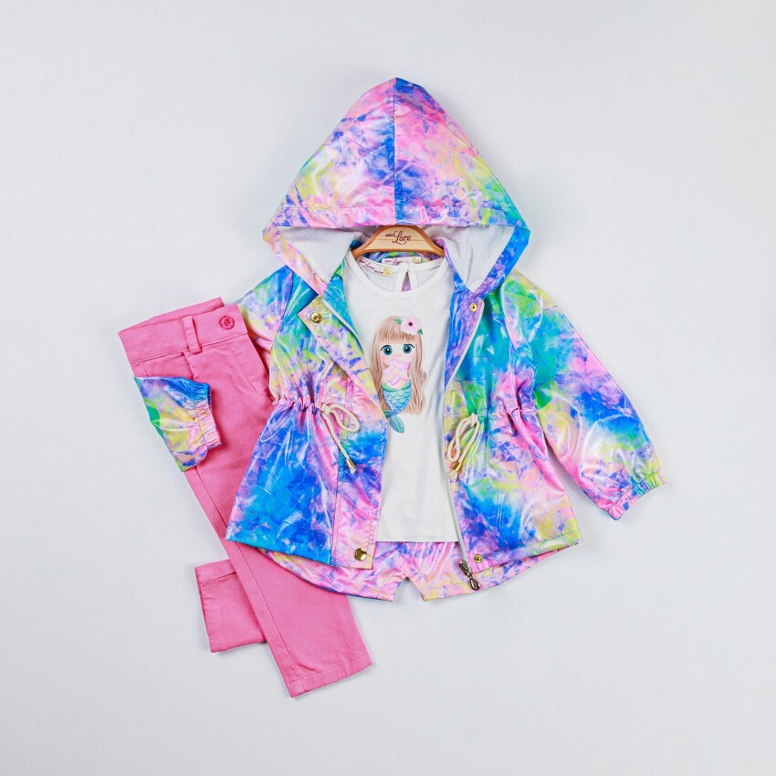 Toptan Kız Bebek 3'lü Yağmurluk Badi Pantolon Takım 9-24M Miss Lore 1055-5510 - 2