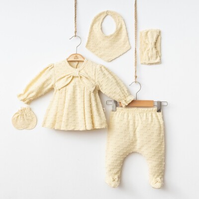 Toptan Kız Bebek 5'li Zıbın Seti 0-3M Minizeyn 2014-7065 Krem